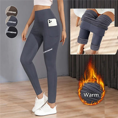 Winter Warm Leggings  Thermal Sports fleece Gym Workout Pants Yoga  with Pocket